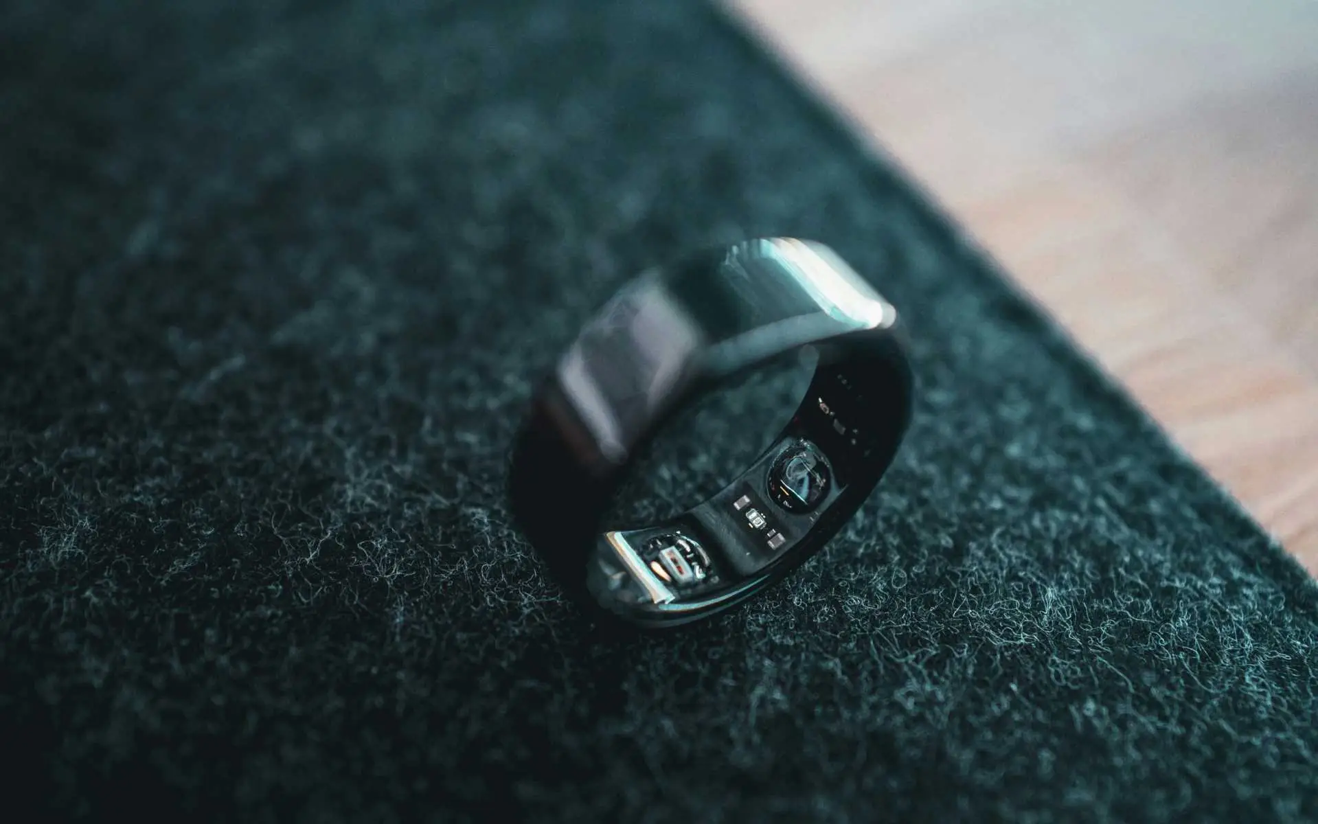 A smart ring placed on a mat